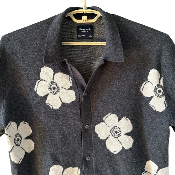 Abercrombie & Fitch Floral Knit Shirt Sopranos Bowling Retro Camp Collar Large - Picture 2 of 7